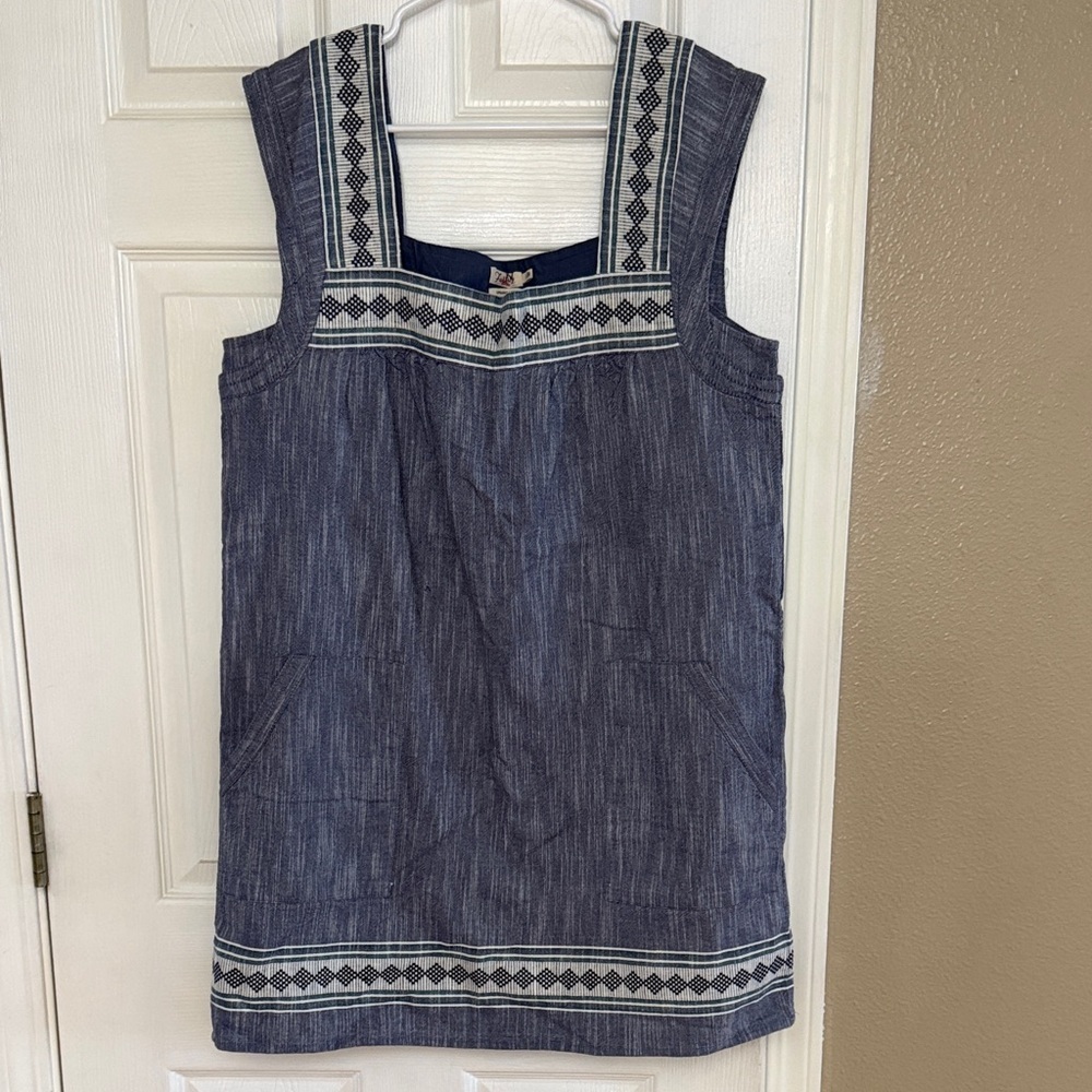 Faherty Indigo Chambray Embroidered Shift Dress